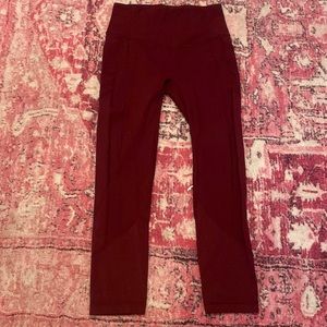 Lululemon legging in burgundy with pockets barley worn